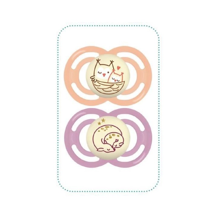 MAM Lot de 2 sucettes Perfect Nuit - 6+ mois - Décor - Silicone + Bo