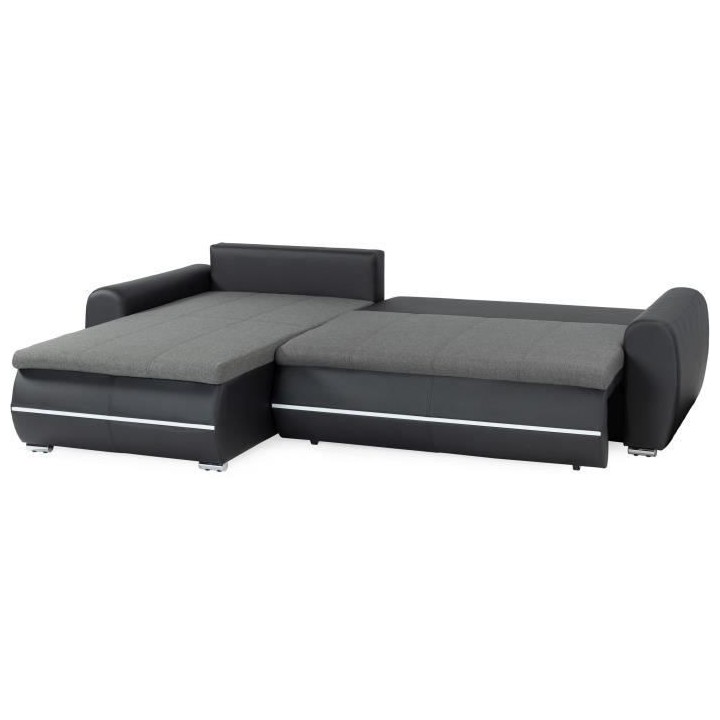 Canapé d'angle gauche convertible - 4 places - Simili noir et tissu g