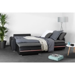 Canapé d'angle gauche convertible - 4 places - Simili noir et tissu gris - L 271 x P 179 x H 87 cm - MARIO - Avec éclairage LE