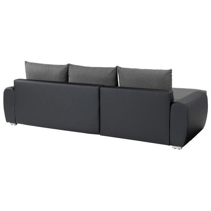 Canapé d'angle gauche convertible - 4 places - Simili noir et tissu g