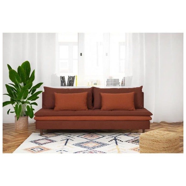 Banquette convertible 3 places MASSA - Tissu rouge - L 195 x P 86 x H