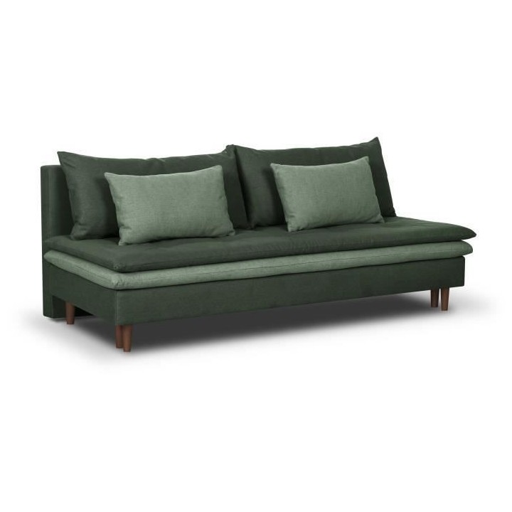 Banquette convertible 3 places MASSA - Tissu vert kaki - L 195 x P 86