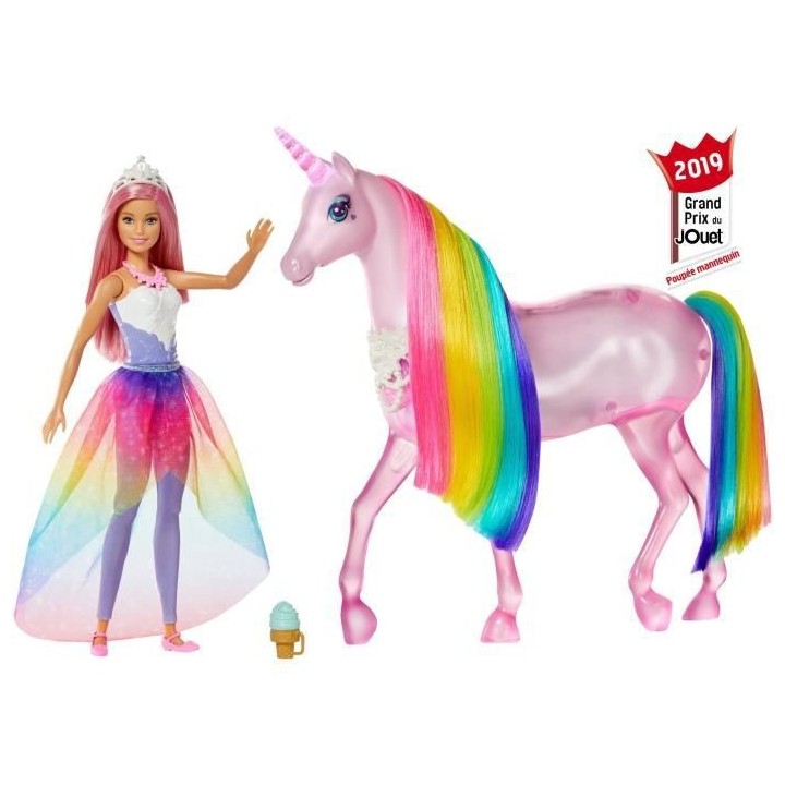 Barbie - Dreamtopia Barbie et sa Licorne Lumieres Magiques - 32 cm - P