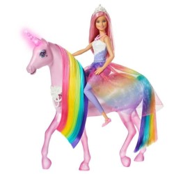 Barbie - Dreamtopia Barbie et sa Licorne Lumieres Magiques - 32 cm - Poupée Mannequin - Des 3 ans