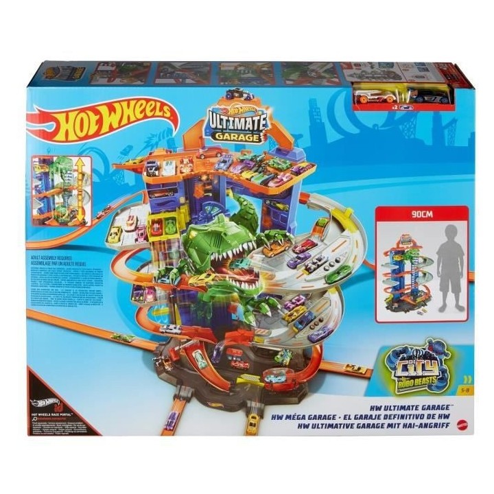 HOT WHEELS City Super Dino Robot Garage 90 cm de haut 100 places de pa