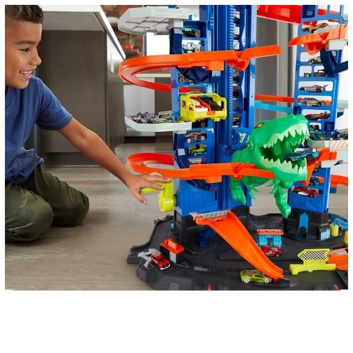 HOT WHEELS City Super Dino Robot Garage 90 cm de haut 100 places de pa