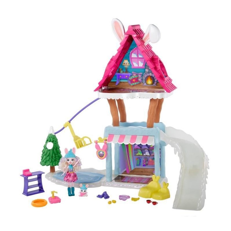 ENCHANTIMALS Vallée Enneigée Coffret Chalet des Neiges de Bevy Lapin - 63 cm