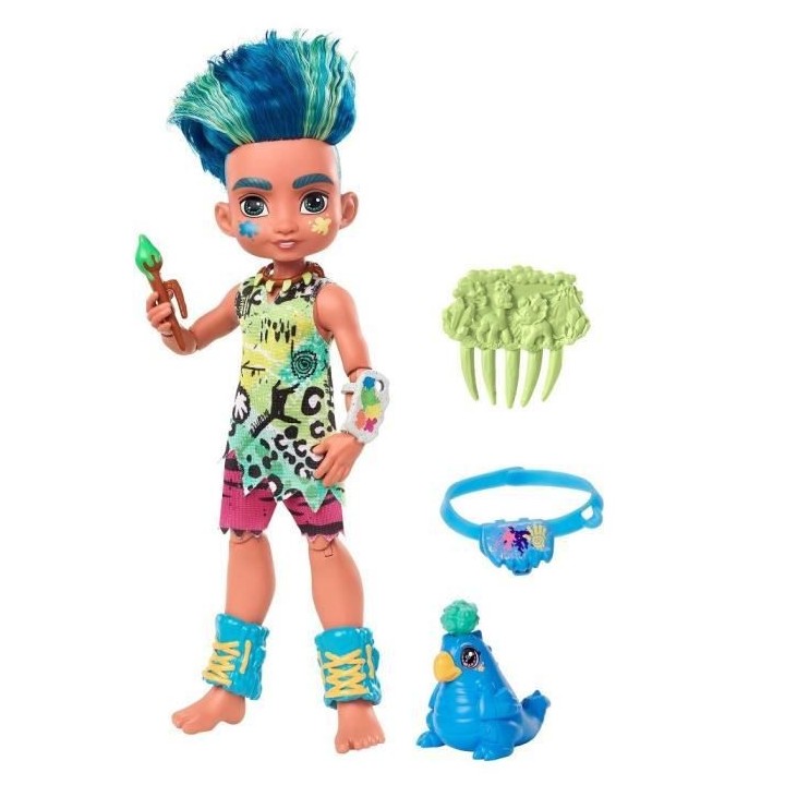 CAVE CLUB Poupée Slate 20 cm avec accessoires et son animal de compag