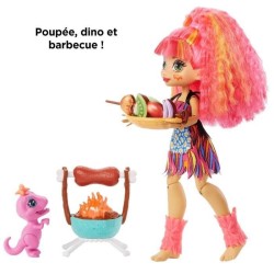 CAVE CLUB Coffret Histoire des Cavernes Poupée Emberly 20 cm et son dinosaure de compagnie Flaire