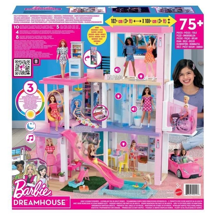 Barbie - Coffret maison de reve Barbie, 3 niveaux, lumieres et sons et