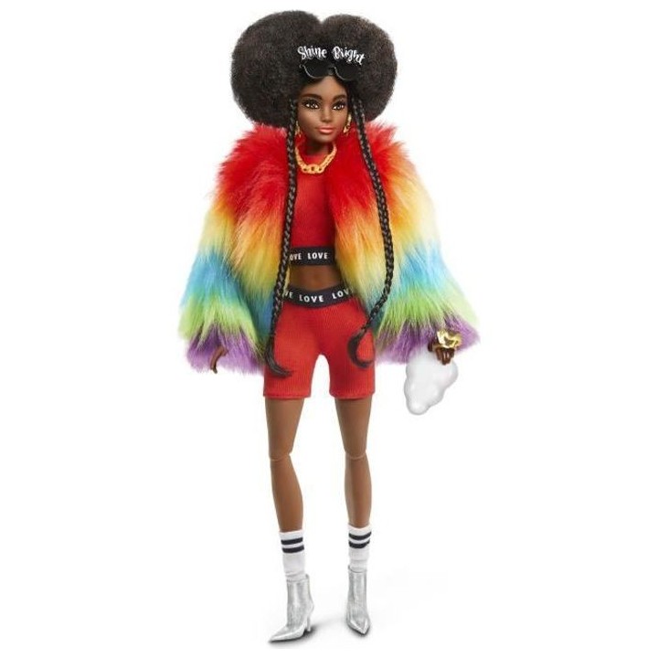 Barbie - Barbie Extra Manteau Multicolore Brune Coupe Afro - Poupée -