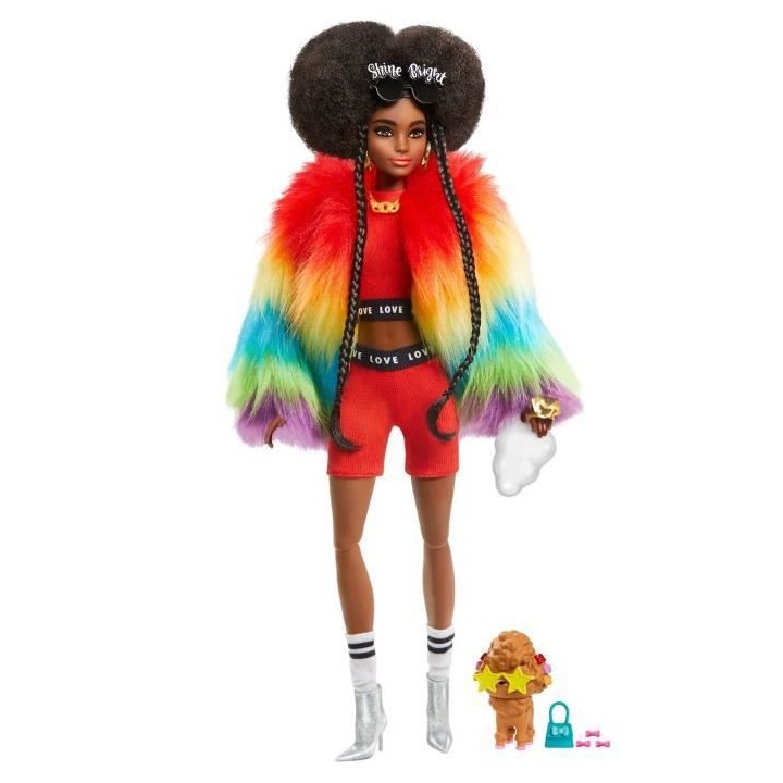 Barbie - Barbie Extra Manteau Multicolore Brune Coupe Afro - Poupée -