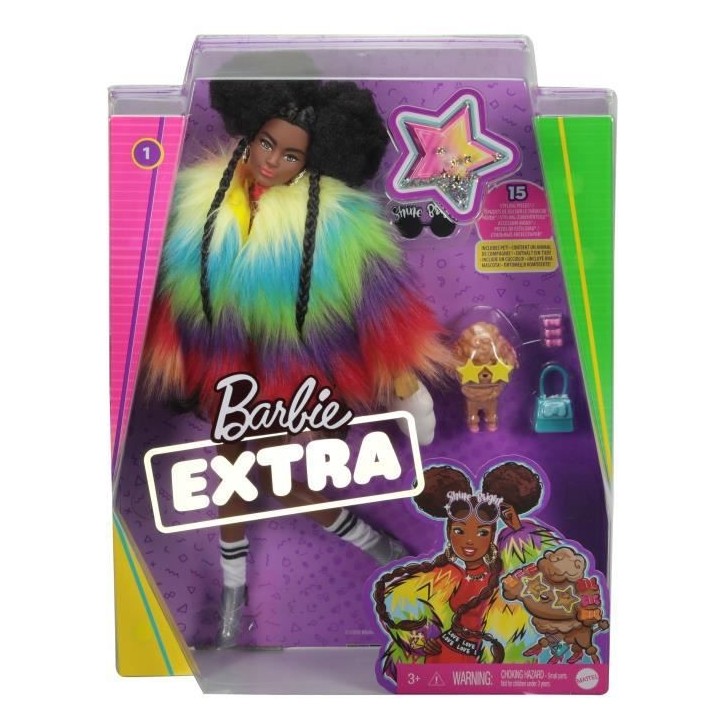 Barbie - Barbie Extra Manteau Multicolore Brune Coupe Afro - Poupée -