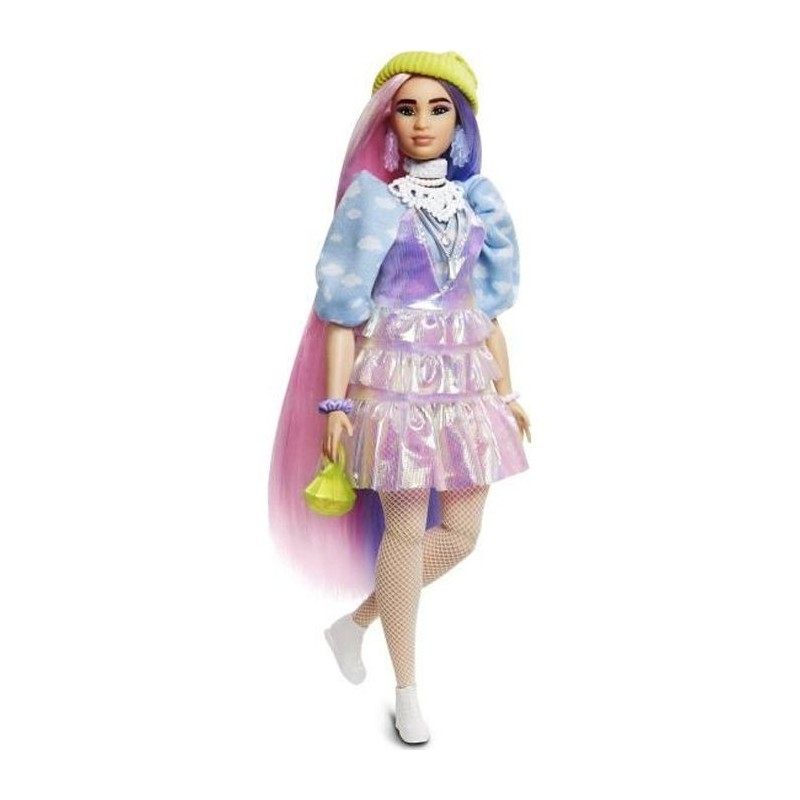 Barbie - Barbie Extra Bonnet Vert Cheveux Longs Mauve et Rose - Poupée - 3 ans et +