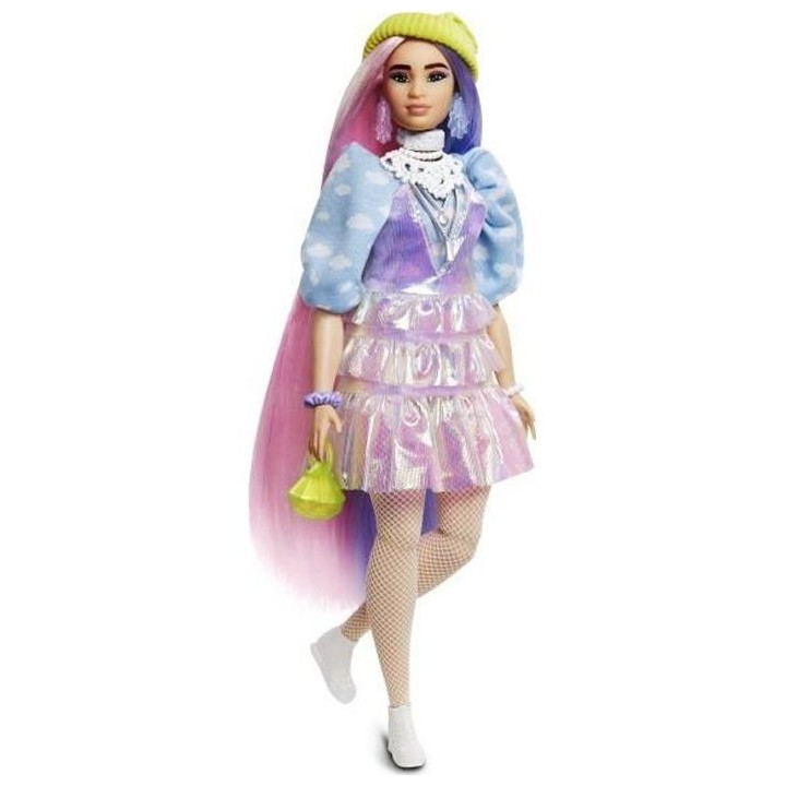 Barbie - Barbie Extra Bonnet Vert Cheveux Longs Mauve et Rose - Poupé
