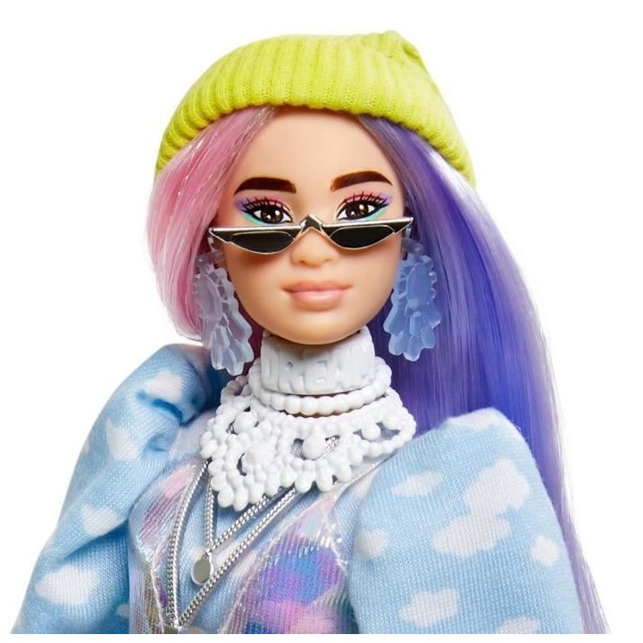 Barbie - Barbie Extra Bonnet Vert Cheveux Longs Mauve et Rose - Poupé