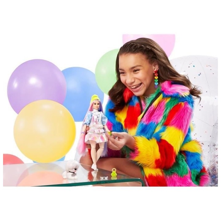 Barbie - Barbie Extra Bonnet Vert Cheveux Longs Mauve et Rose - Poupé