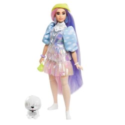 Barbie - Barbie Extra Bonnet Vert Cheveux Longs Mauve et Rose - Poupée - 3 ans et +