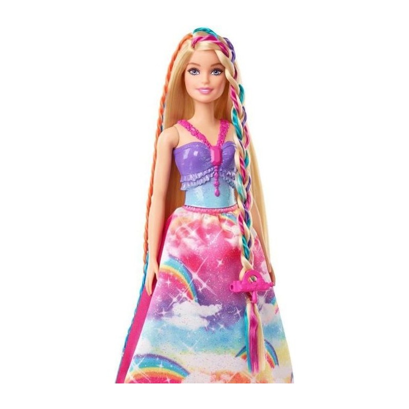 Barbie - Poupée Barbie Princesse Tresses Magiques, avec extensions capillaires et accessoires - Poupée Mannequin - Des 3 ans