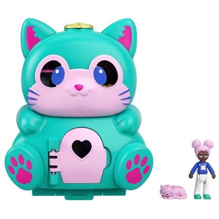 Polly Pocket - Coffret transformable Chat, avec mini-poupée, figurine