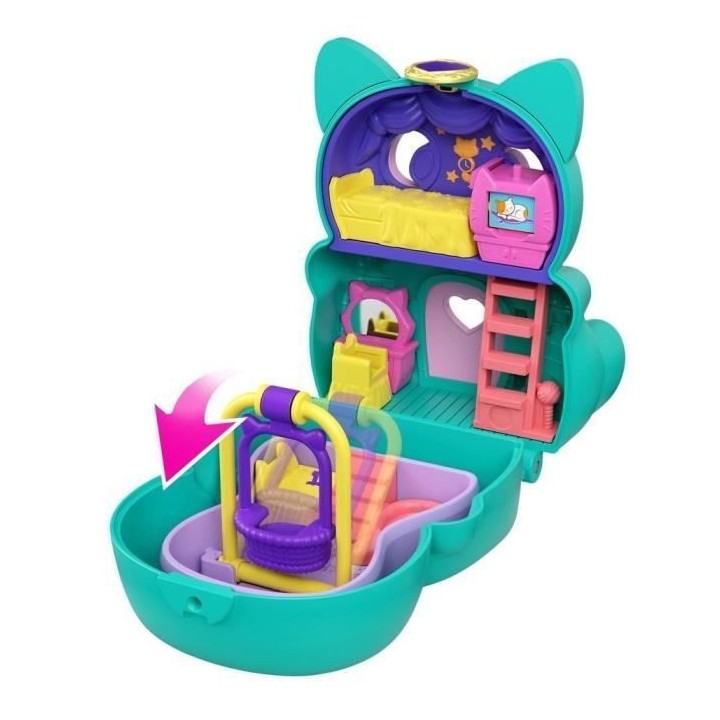 Polly Pocket - Coffret transformable Chat, avec mini-poupée, figurine