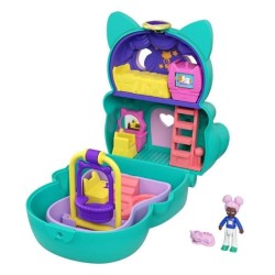 Polly Pocket - Coffret transformable Chat, avec mini-poupée, figurine de chat et surprises - Mini-Poupée - Des 4 ans