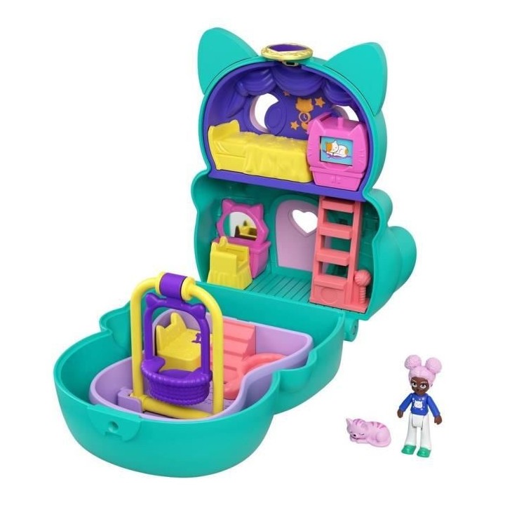 Polly Pocket - Coffret transformable Chat, avec mini-poupée, figurine