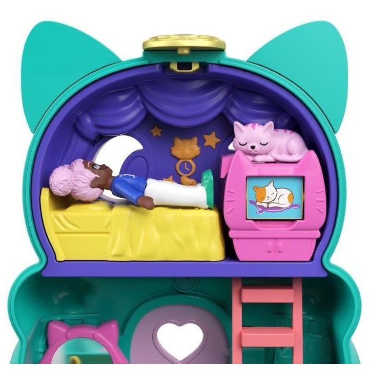 Polly Pocket - Coffret transformable Chat, avec mini-poupée, figurine