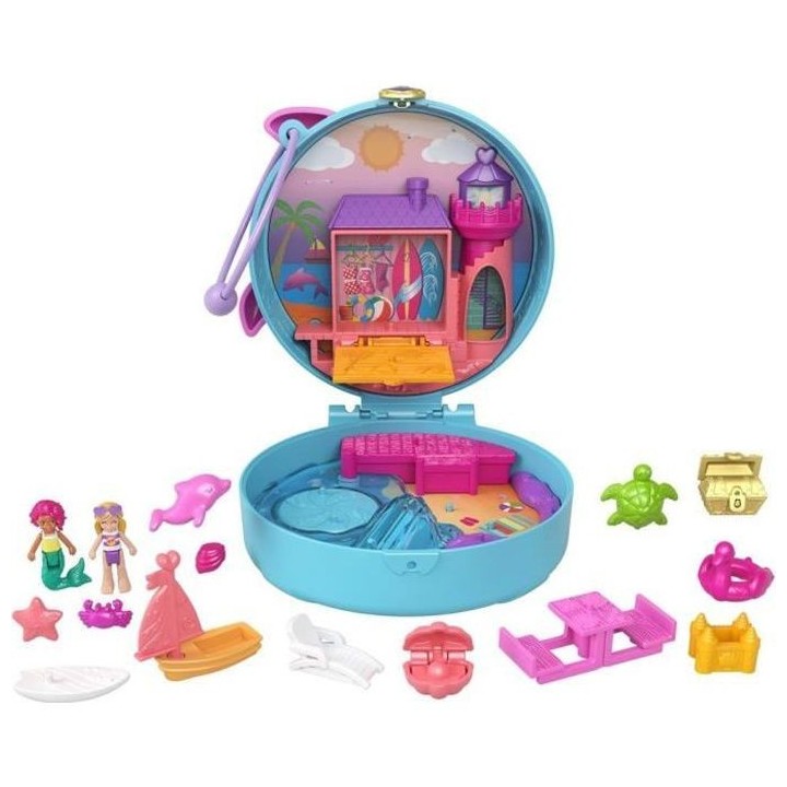 Polly Pocket - Coffret la plage du dauphin, avec Polly et sirene, 5 s