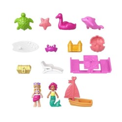 Polly Pocket - Coffret la plage du dauphin, avec Polly et sirene, 5 surprises et 13 accessoires - Mini-poupée - Des 4 ans