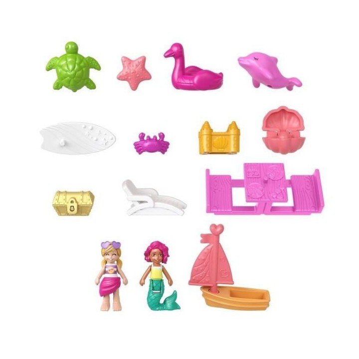 Polly Pocket - Coffret la plage du dauphin, avec Polly et sirene, 5 s