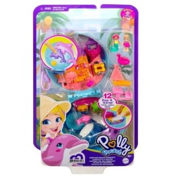 Polly Pocket - Coffret la plage du dauphin, avec Polly et sirene, 5 surprises et 13 accessoires - Mini-poupée - Des 4 ans