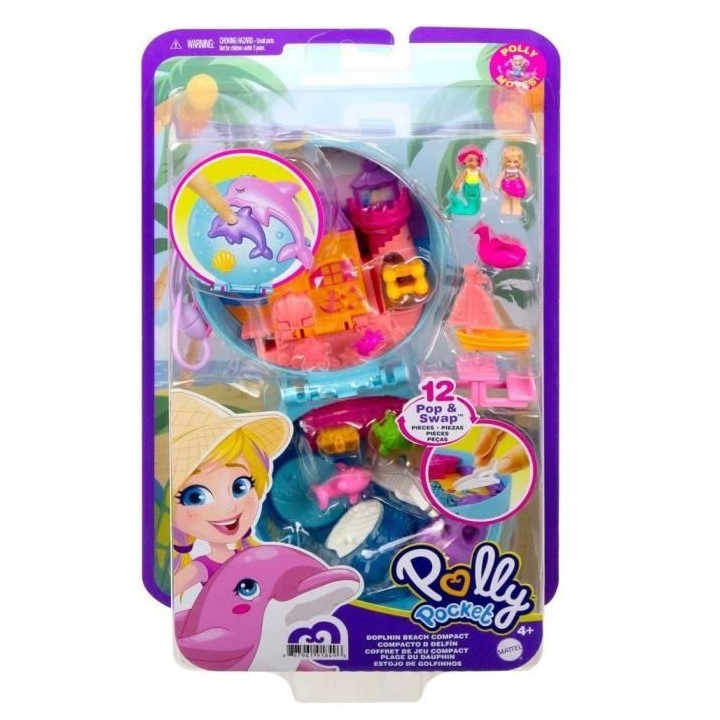 Polly Pocket - Coffret la plage du dauphin, avec Polly et sirene, 5 s