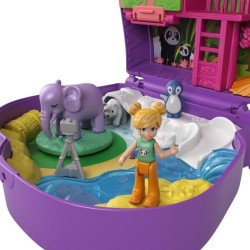 Polly Pocket - Coffret Zoo Eléphant, avec Mini-Poupées Polly et Bella, 5 Surprises, 13 Accessoires - Mini-Poupée - Des 4 an