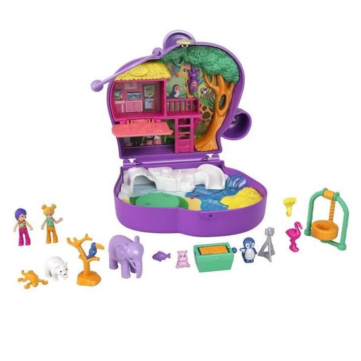 Polly Pocket - Coffret Zoo Eléphant, avec Mini-Poupées Polly et Bell