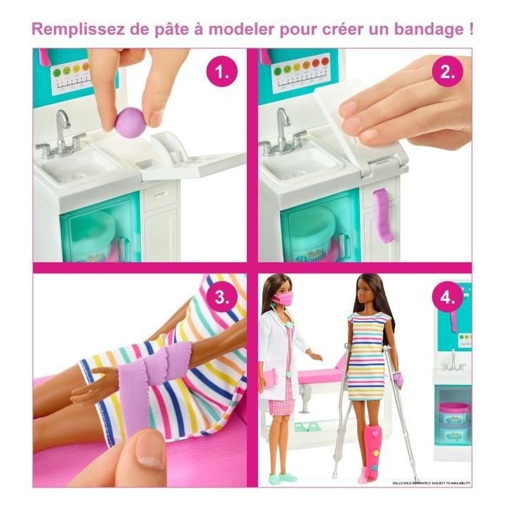 Barbie - Coffret Clinique de Barbie avec poupée Docteur brune et plu