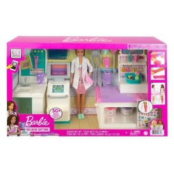 Barbie - Coffret Clinique de Barbie avec poupée Docteur brune et plus de 30 éléments et accessoires - Poupée Mannequin - De