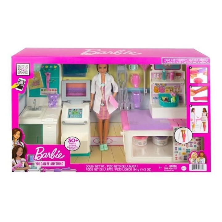 Barbie - Coffret Clinique de Barbie avec poupée Docteur brune et plu