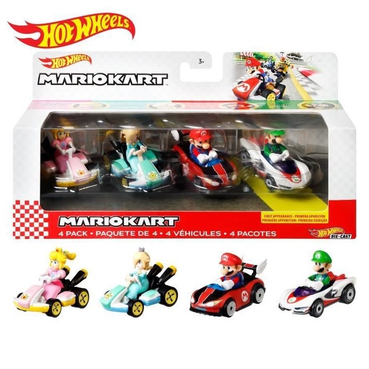 Hot Wheels Coffrets 4 véhicules Mario Kart (modele aléatoire) - Pet