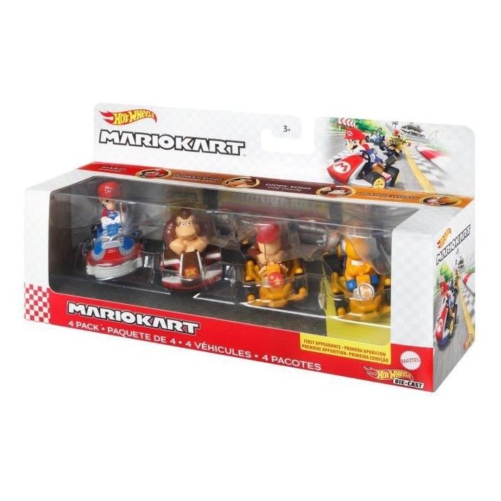 Hot Wheels Coffrets 4 véhicules Mario Kart (modele aléatoire) - Pet