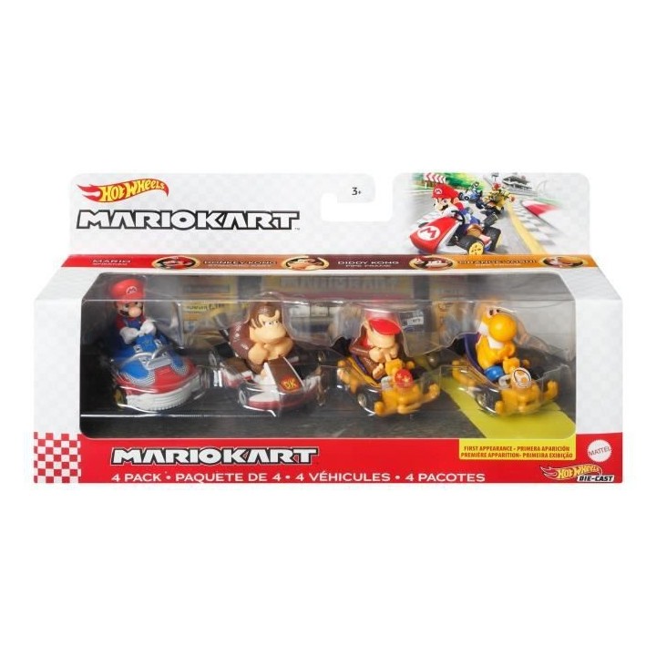 Hot Wheels Coffrets 4 véhicules Mario Kart (modele aléatoire) - Pet