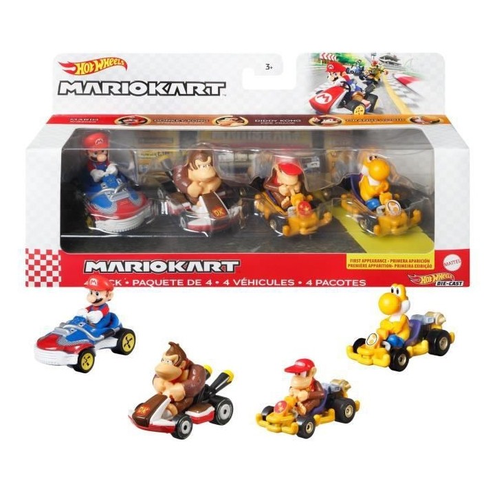 Hot Wheels Coffrets 4 véhicules Mario Kart (modele aléatoire) - Pet