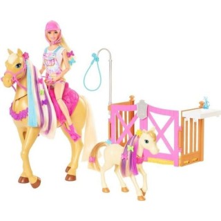 Barbie - Coffret toilettage chevaux avec Poupée Barbie, 2 Chevaux et