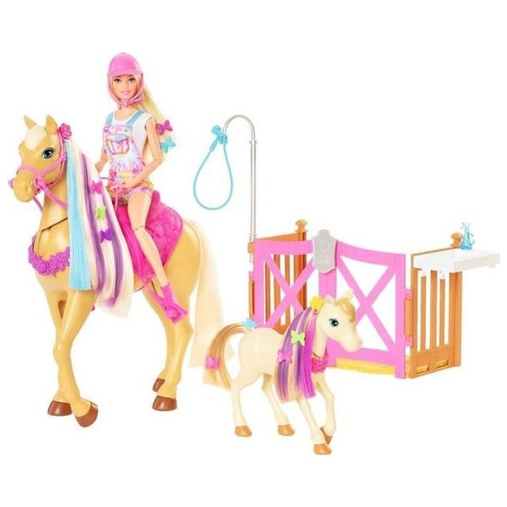 Barbie - Coffret toilettage chevaux avec Poupée Barbie, 2 Chevaux et