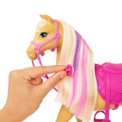 Barbie - Coffret toilettage chevaux avec Poupée Barbie, 2 Chevaux et + de 20 Accessoires - Accessoire Poupée Mannequin - Des 3