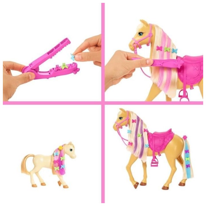 Barbie - Coffret toilettage chevaux avec Poupée Barbie, 2 Chevaux et