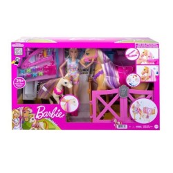 Barbie - Coffret toilettage chevaux avec Poupée Barbie, 2 Chevaux et + de 20 Accessoires - Accessoire Poupée Mannequin - Des 3