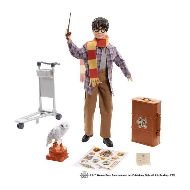 Harry Potter - Coffret Collector Quai 9 3/4, avec poupée et chouette Hedwige, bagages et accessoires - Poupée Mannequin - Des