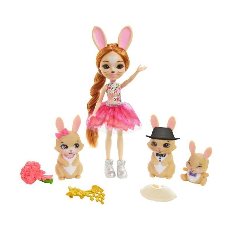 ENCHANTIMALS Poupée Brystal Lapin 15 cm et Lapereaux