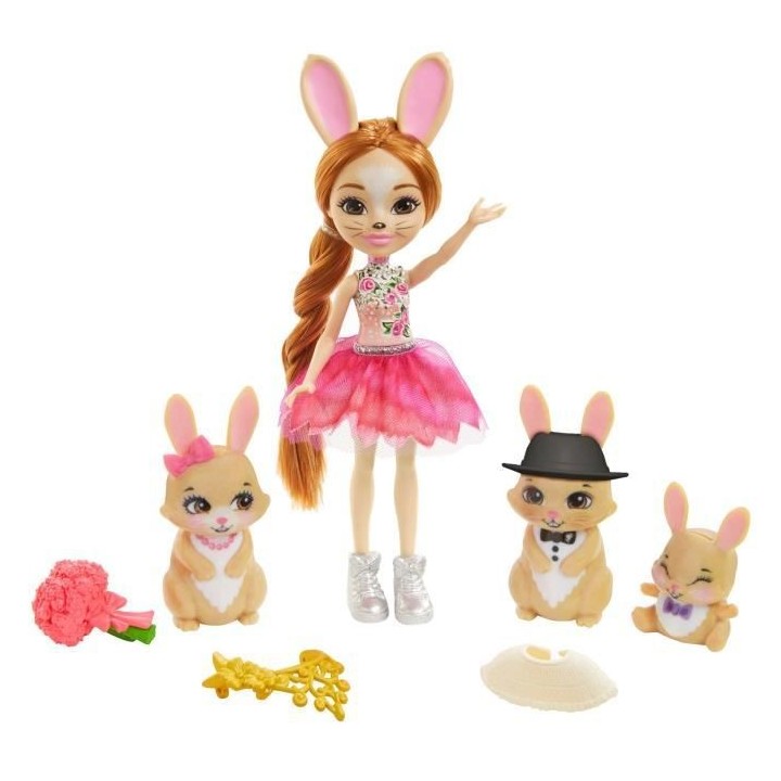ENCHANTIMALS Poupée Brystal Lapin 15 cm et Lapereaux
